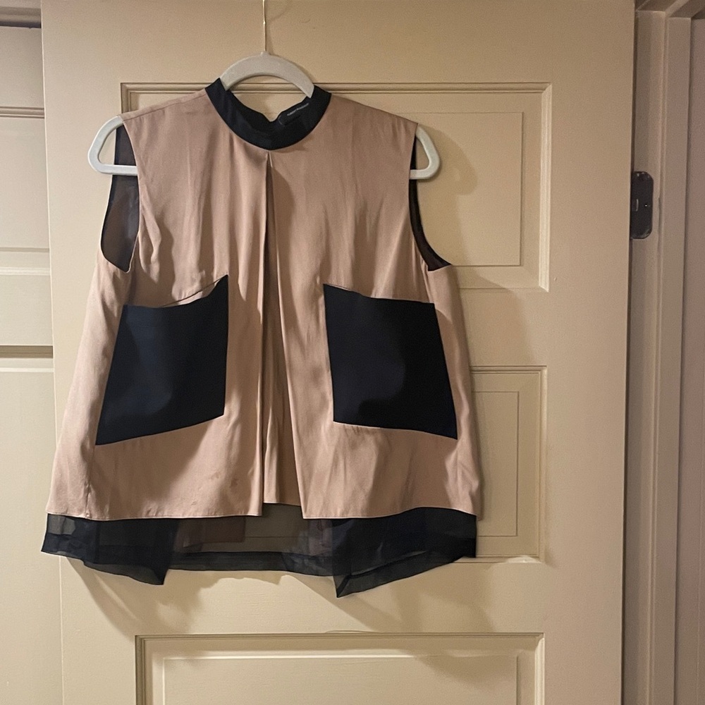 Robert Rodriguez Beige and Black Sleeveless Pocket Top